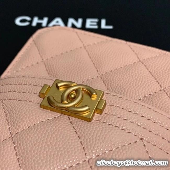 Discount BOY CHANEL Calfskin Leather Card packet AP1482 pink