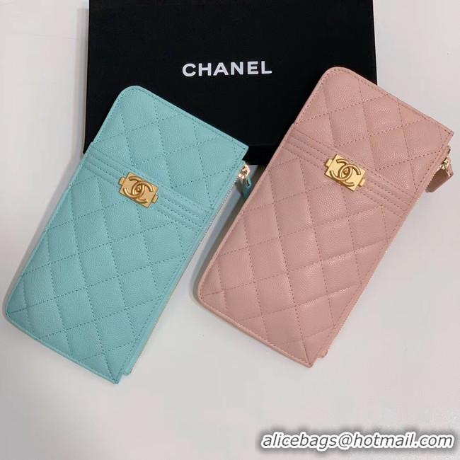 Discount BOY CHANEL Calfskin Leather Card packet AP1482 pink