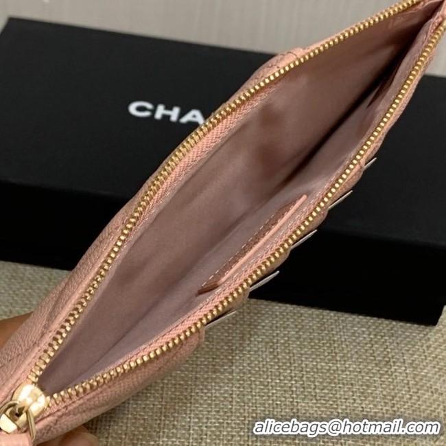 Discount BOY CHANEL Calfskin Leather Card packet AP1482 pink