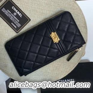 Good Looking BOY CHANEL Calfskin Leather Card packet AP1482 black