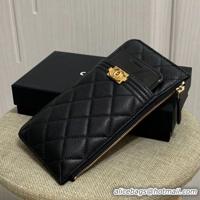 Good Looking BOY CHANEL Calfskin Leather Card packet AP1482 black