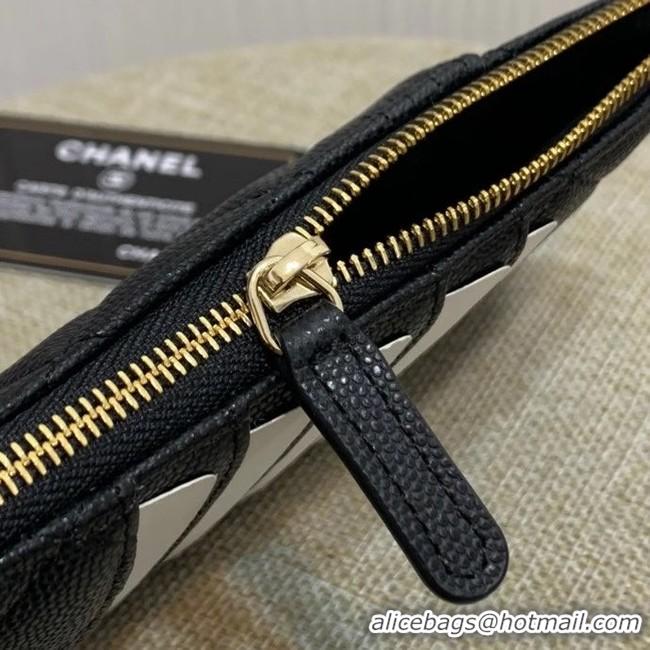 Good Looking BOY CHANEL Calfskin Leather Card packet AP1482 black