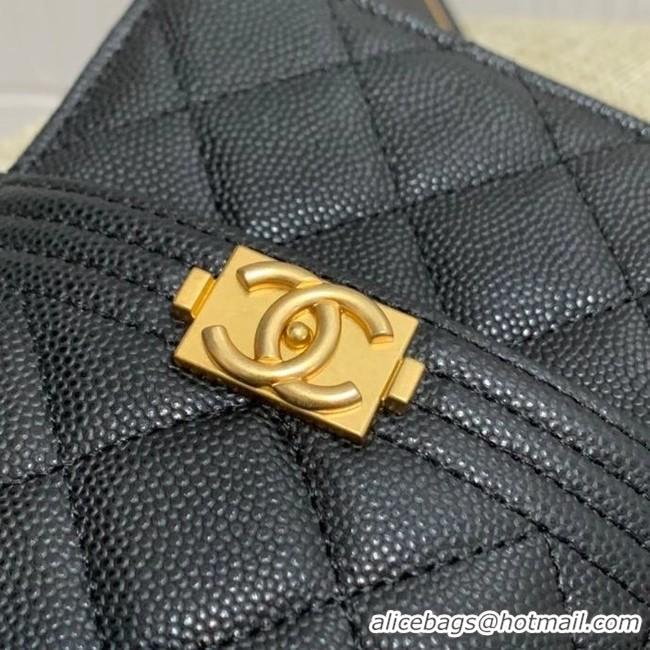 Good Looking BOY CHANEL Calfskin Leather Card packet AP1482 black