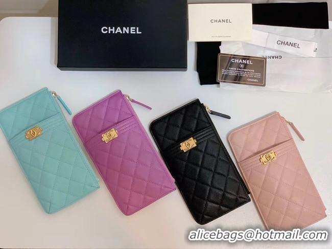 Good Looking BOY CHANEL Calfskin Leather Card packet AP1482 black