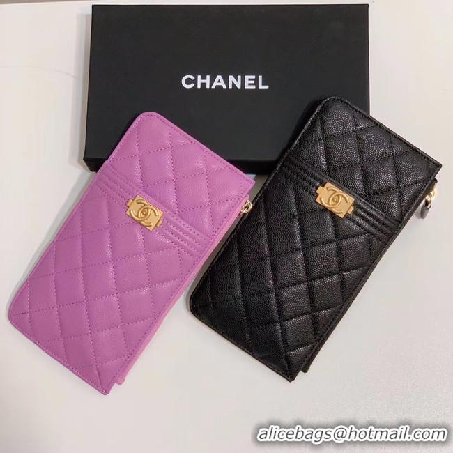 Good Looking BOY CHANEL Calfskin Leather Card packet AP1482 black