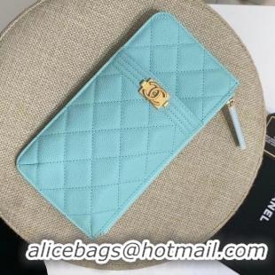 Best Price BOY CHANEL Calfskin Leather Card packet AP1482 light blue