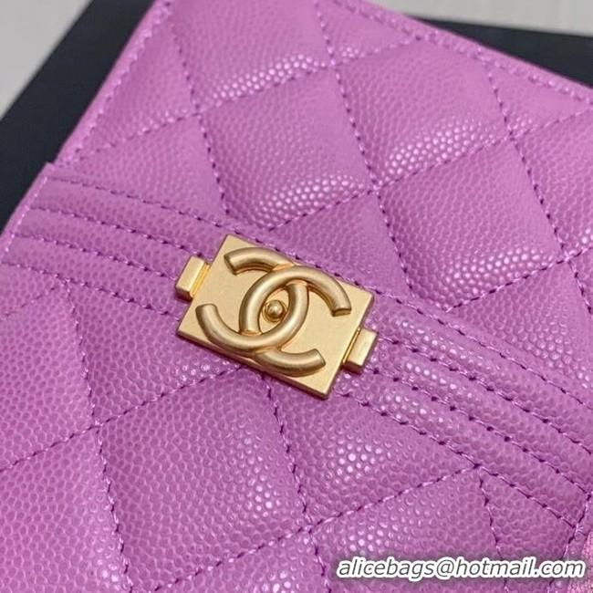 Low Price BOY CHANEL Calfskin Leather Card packet AP1482 Lavender