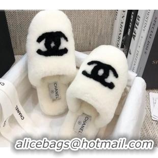 Trendy Design Chanel Wool CC Flat Slipper Mules White 92220