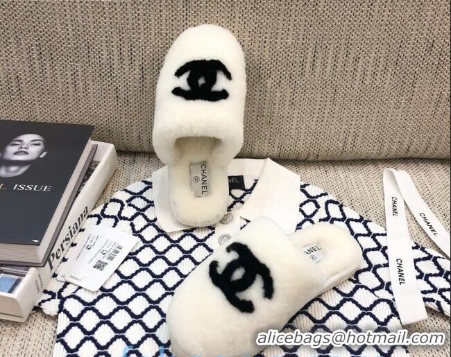 Trendy Design Chanel Wool CC Flat Slipper Mules White 92220