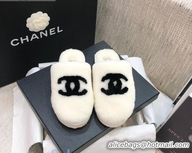 Trendy Design Chanel Wool CC Flat Slipper Mules White 92220