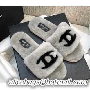 Perfect Chanel Wool CC Flat Slipper Sandals Gray 92215 