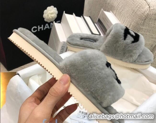 Perfect Chanel Wool CC Flat Slipper Sandals Gray 92215 