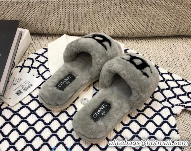 Perfect Chanel Wool CC Flat Slipper Sandals Gray 92215 