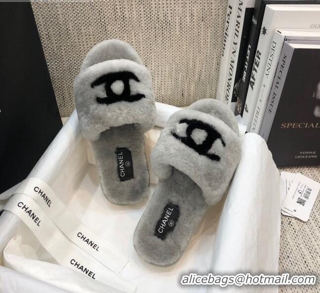 Perfect Chanel Wool CC Flat Slipper Sandals Gray 92215 