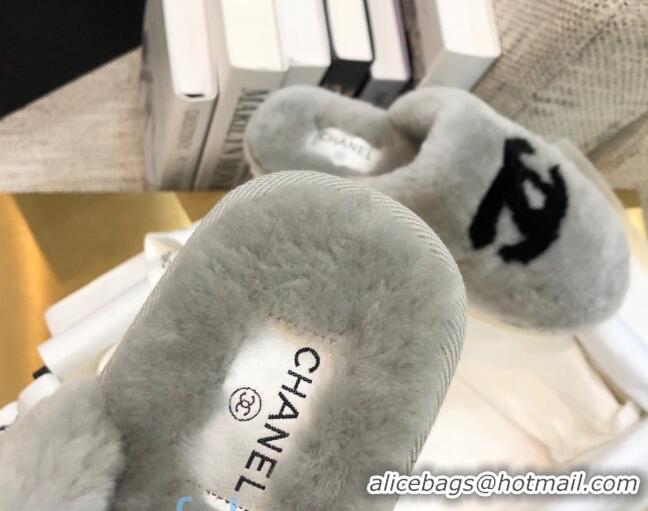 Well Crafted Chanel Wool CC Flat Slipper Mules Gray 92222 