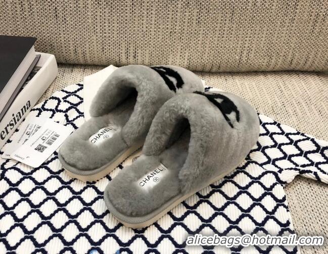 Well Crafted Chanel Wool CC Flat Slipper Mules Gray 92222 