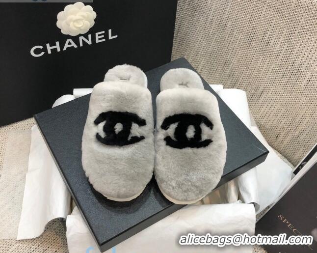 Well Crafted Chanel Wool CC Flat Slipper Mules Gray 92222 