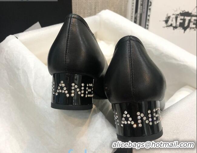 Best Price Chanel Calfskin Crystal Heel 35mm Pumps Black 92226