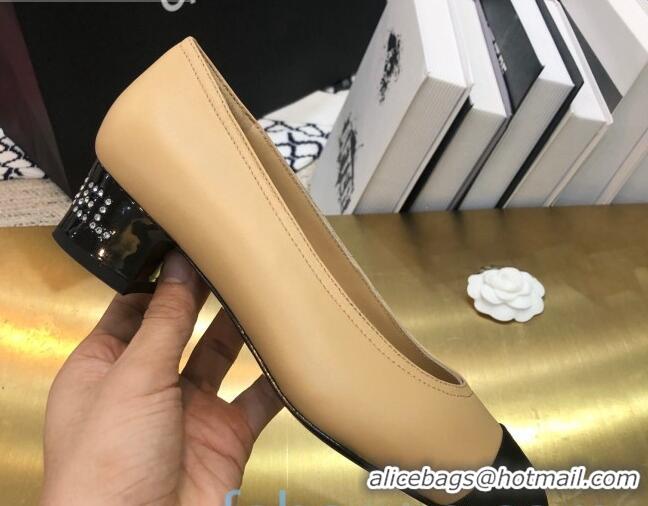 Luxury Classic  Chanel Calfskin Crystal Heel 35mm Pumps Beige 92227