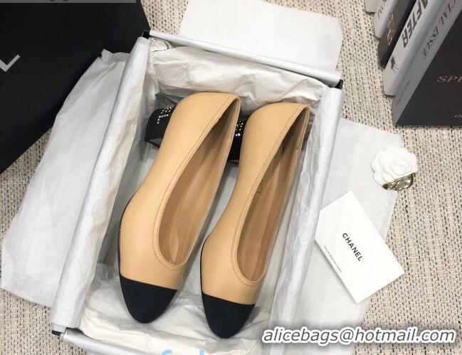 Luxury Classic  Chanel Calfskin Crystal Heel 35mm Pumps Beige 92227