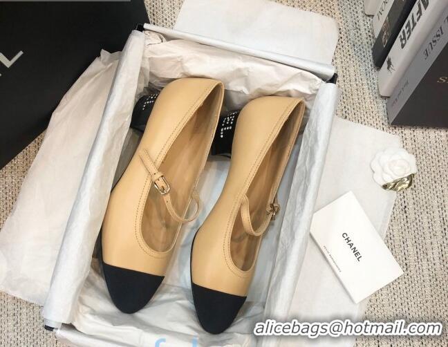 Sophisticated Chanel Calfskin Crystal Heel Mary Jane Pumps 92228 Beige