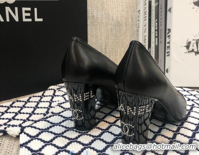 Luxury Hot Chanel Calfskin Crystal Heel 85mm Pumps 92230 Black