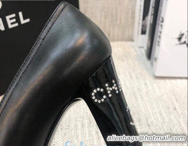 Luxury Hot Chanel Calfskin Crystal Heel 85mm Pumps 92230 Black