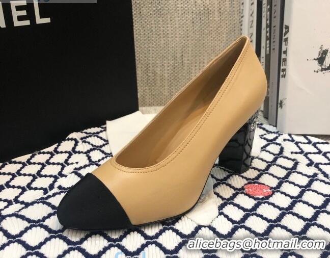 Good Quality Chanel Calfskin Crystal Heel 85mm Pumps 92230 Beige