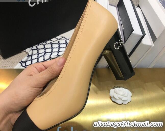 Good Quality Chanel Calfskin Crystal Heel 85mm Pumps 92230 Beige