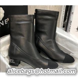 Perfect Chanel Calfskin Crystal Heel 35mm Short Boots 92232 Black