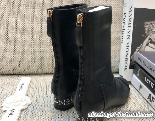 Perfect Chanel Calfskin Crystal Heel 35mm Short Boots 92232 Black