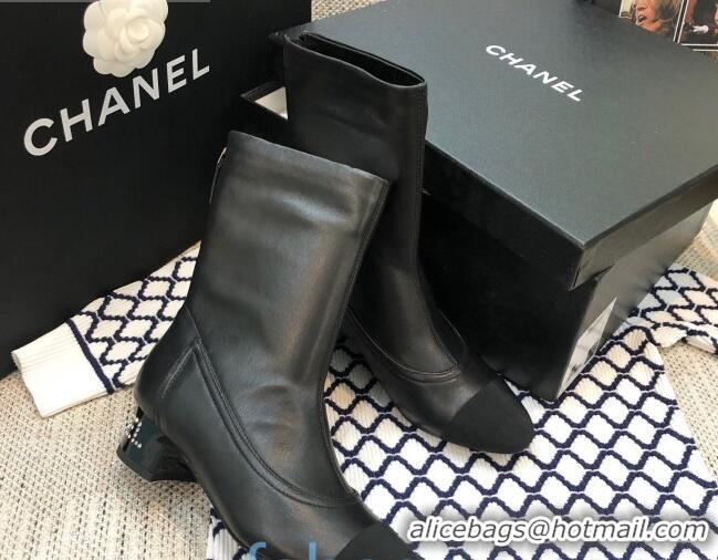 Perfect Chanel Calfskin Crystal Heel 35mm Short Boots 92232 Black