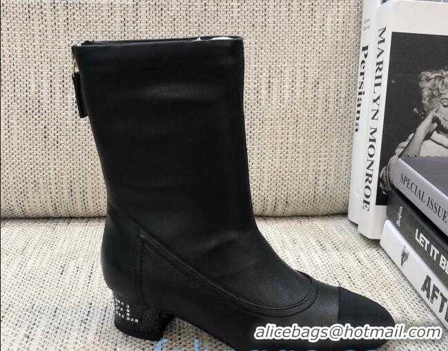 Perfect Chanel Calfskin Crystal Heel 35mm Short Boots 92232 Black