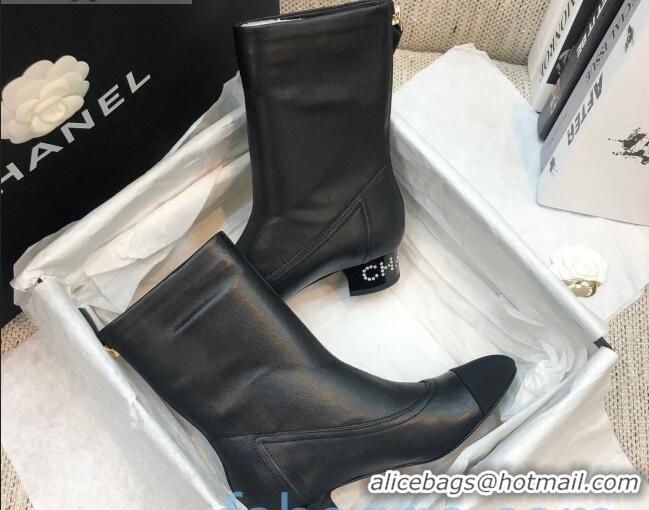 Perfect Chanel Calfskin Crystal Heel 35mm Short Boots 92232 Black