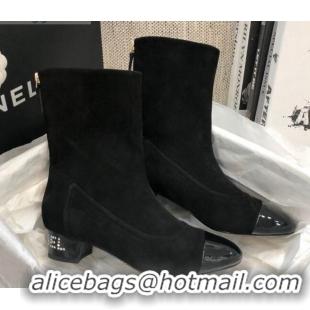 Elegant Chanel Suede Crystal Heel 35mm Short Boots 92233 Black