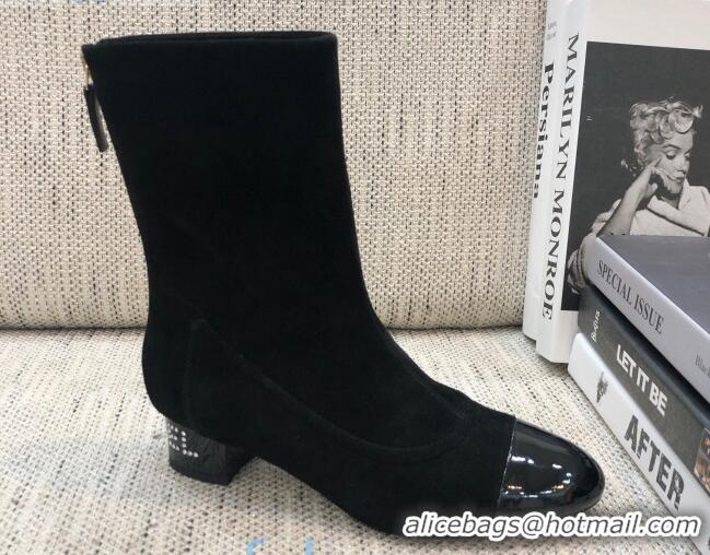 Elegant Chanel Suede Crystal Heel 35mm Short Boots 92233 Black