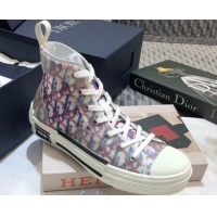 Stylish Dior B23 High-top Sneakers in Red and Blue Pixellated Oblique Canvas 92615