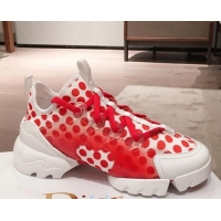 Best Product Dior D-Connect Dioramour Sneakers in White and Red Dotted Neoprene 92701 2020