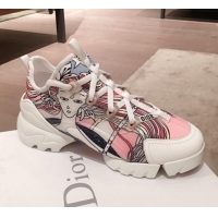 Elegant Dior D-Connect Dioramour Sneakers in Pink Print Fabric 92711 2020