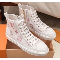 Cute Louis Vuitton Stellar Sneaker Boot in Pink Monogram Print Transparent Fabric 72201 2020