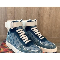 Cheap Price Louis Vuitton Trainer Denim High-Top Sneakers Blue 80728