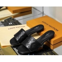 Grade Louis Vuitton Monogram Embossed Calfskin Flat Slide Sandals Black 81707