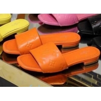 Good Quality Louis Vuitton Monogram Embossed Calfskin Flat Slide Sandals 81707 Orange