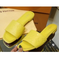 Lowest Price Louis Vuitton Monogram Embossed Calfskin Flat Slide Sandals 81707 Yellow