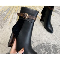 Good Looking Louis Vuitton Calfskin High Heel Ankle Boots with Monogram Canvas Belt Black 81736