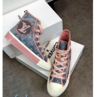 Shop Duplicate Louis Vuitton x Converse Denim High-Top Sneakers 82734 Pink 2020