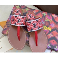 Luxury Louis Vuitton LV Crafty Flat Thong Sandals 83111 Red/Black