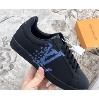 Best Grade Louis Vuitton Luxembourg Printed LV Sneakers in Silky Calfskin 83136 Black/Blue