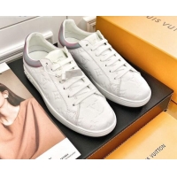 Stylish Louis Vuitton Luxembourg Sneakers in Monogram Embossed Leather White/Iridescent 83140