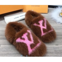 Most Popular Louis Vuitton LV Mink Fur and Wool Homey Flats Loafers 80923 Brown/Pink 2020